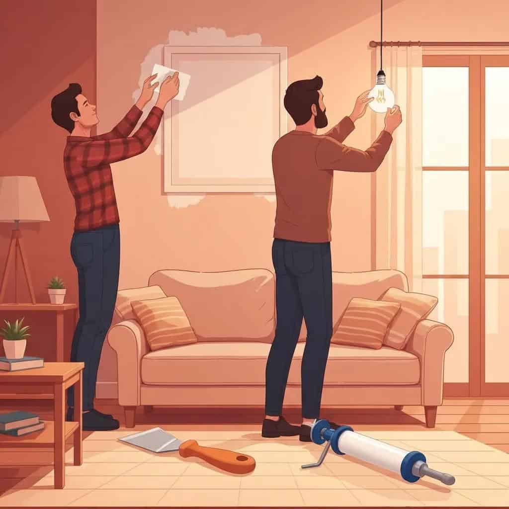 cozy living room with a person making minor home repairs highlighting the importance of preparing a home before moving